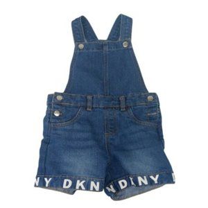 DKNY Girls Jean Overalls. Shorts SZ 3T Blue with Logo Print